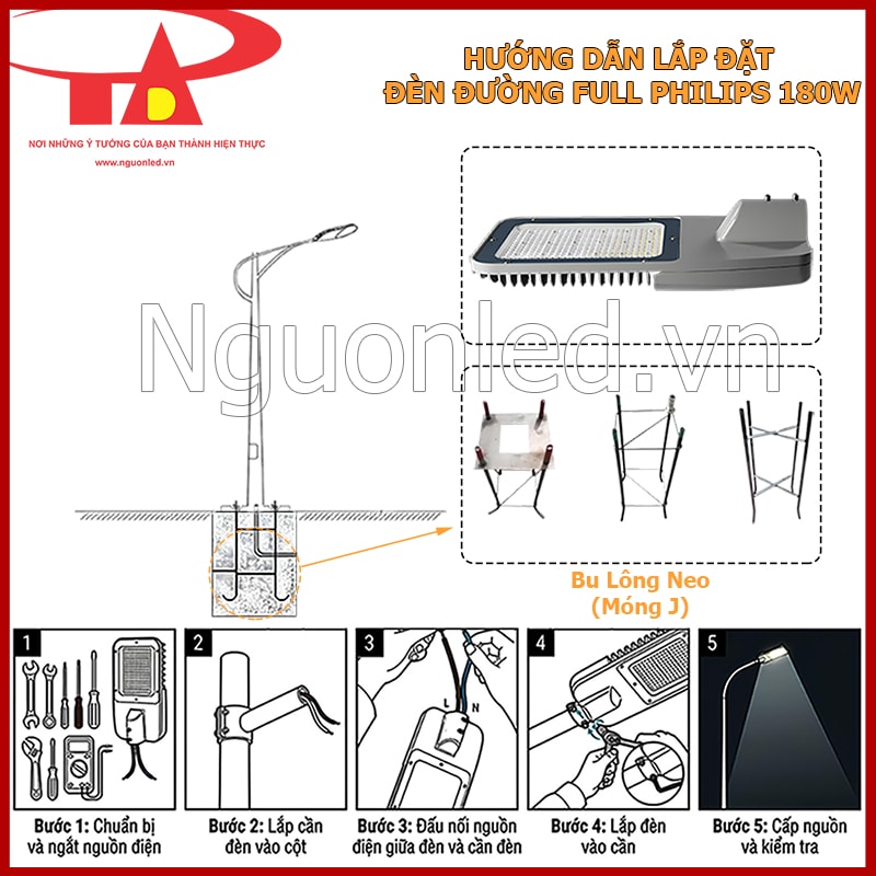 Hướng dẫn lắp đặt đèn đường LED Full Philips 180W đúng kỹ thuật