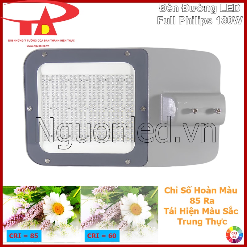 Ánh sáng đèn LED đường phố 180W tái hiện màu sắc rõ hơn nhờ chỉ số hoàn màu Ra 85 trong quan sát ban đêm
