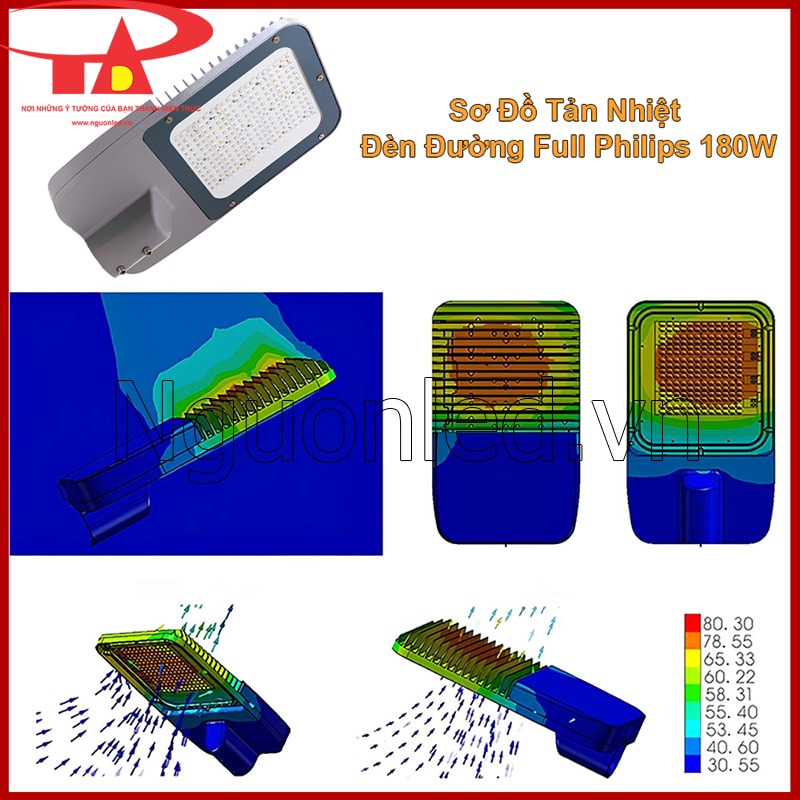 Cận cảnh thân nhôm đúc và rãnh tản nhiệt sâu của đèn đường LED 180W Philips giúp vận hành ổn định hơn