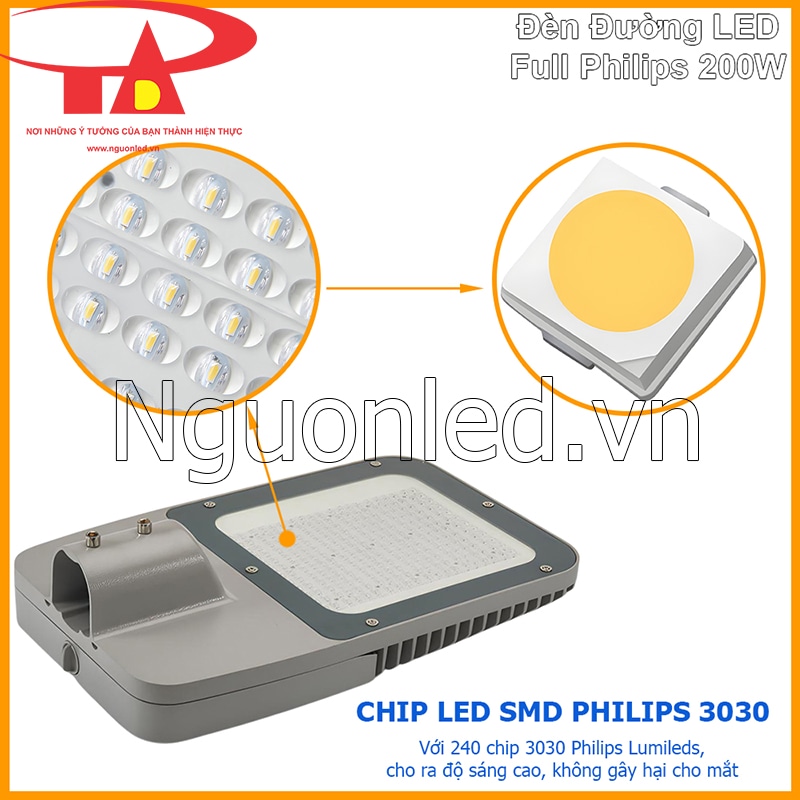 Chip LED Lumileds 3030 Philips cho đèn đường LED 200W ánh sáng mạnh, rõ nét và ổn định