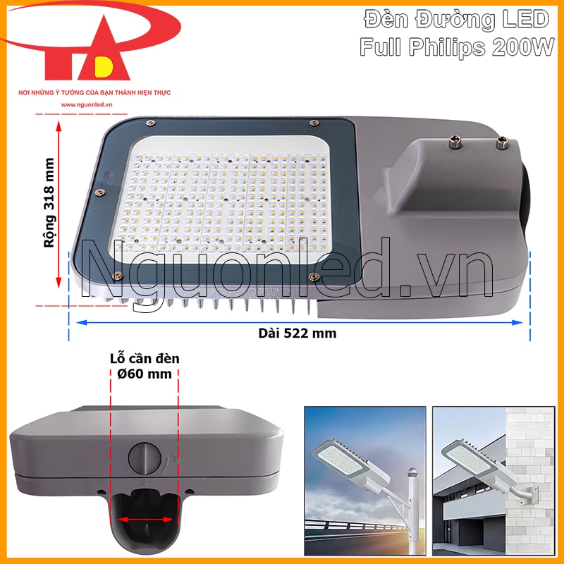 Đèn đường 200W Full Philips kích thước chuẩn dễ thi công và lắp đặt nhanh chóng