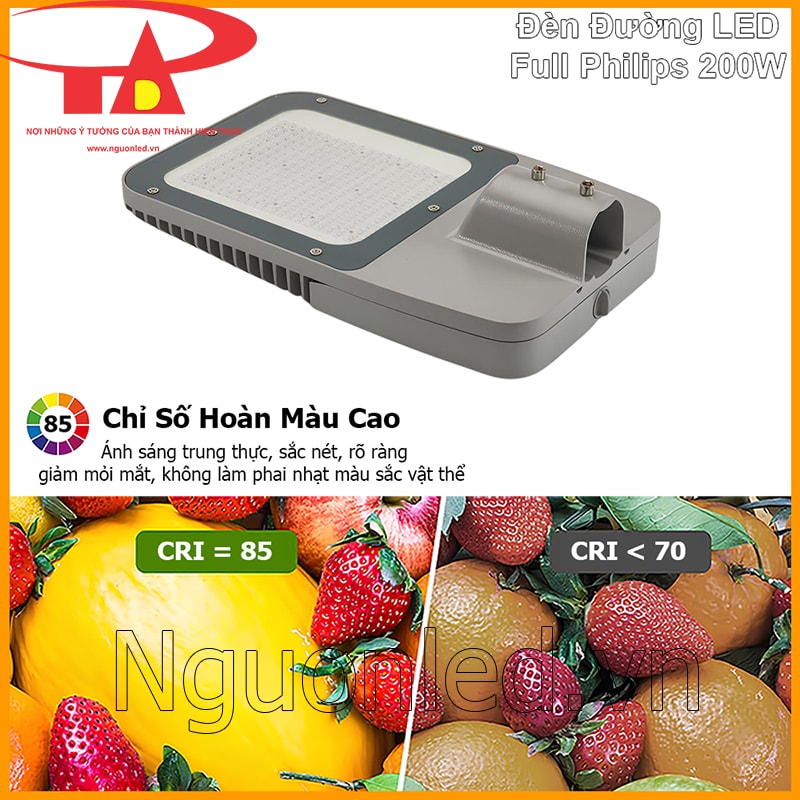Đèn đường LED Philips 200W chỉ số hoàn màu cao CRI 85 giúp ánh sáng trung thực ngoài trời