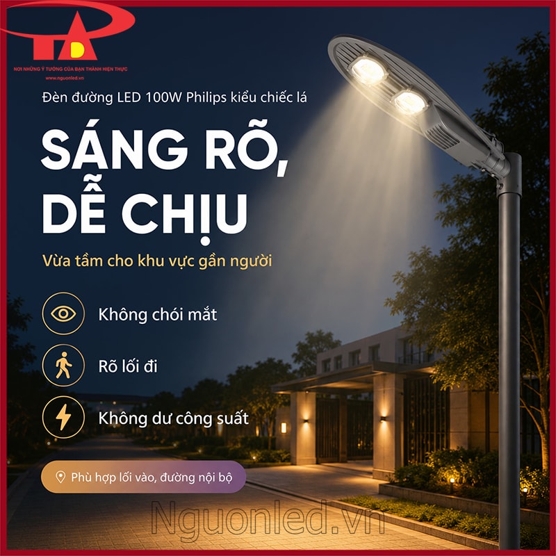 Đèn đường LED 100W Philips kiểu chiếc lá chiếu sáng lối vào ngoài trời ban đêm