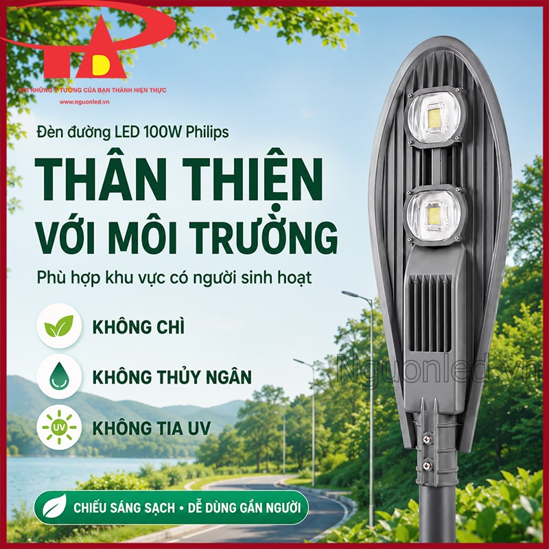 Đèn đường LED 100W Philips kiểu chiếc lá không chì, không thủy ngân và không tia UV