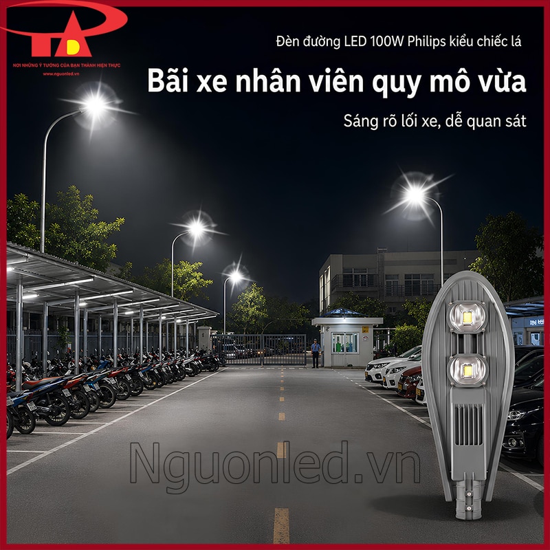 Đèn đường LED 100W Philips kiểu chiếc lá chiếu sáng bãi xe nhân viên quy mô vừa