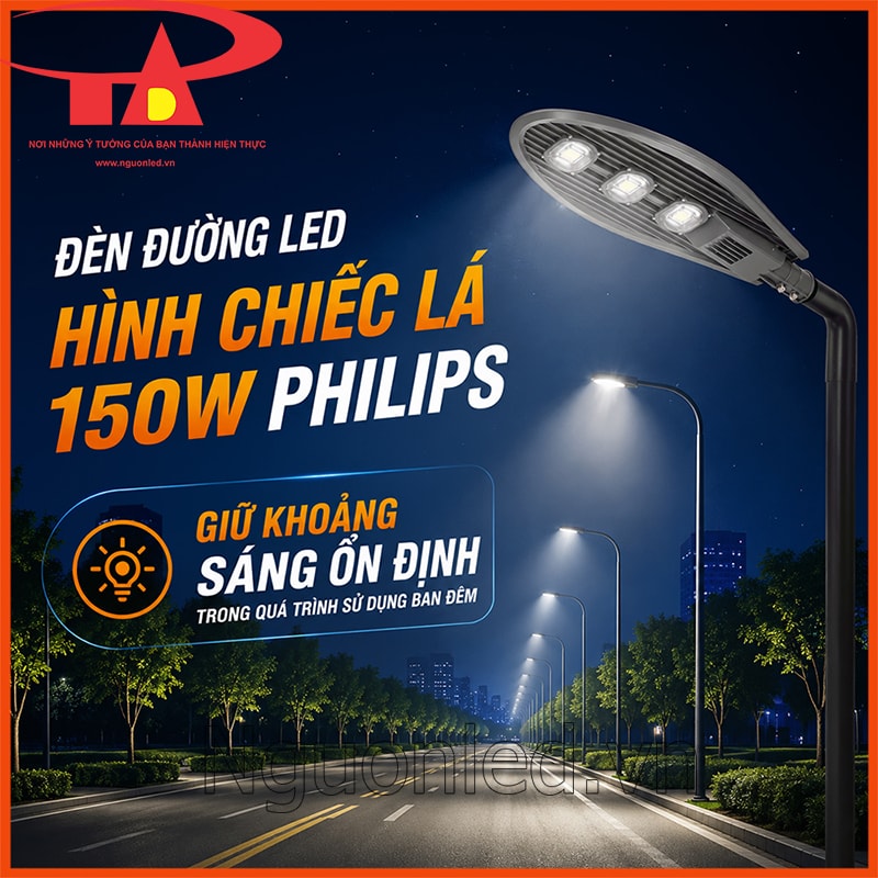 Đèn đường LED 150W Philips hình chiếc lá chiếu sáng tuyến đường ban đêm