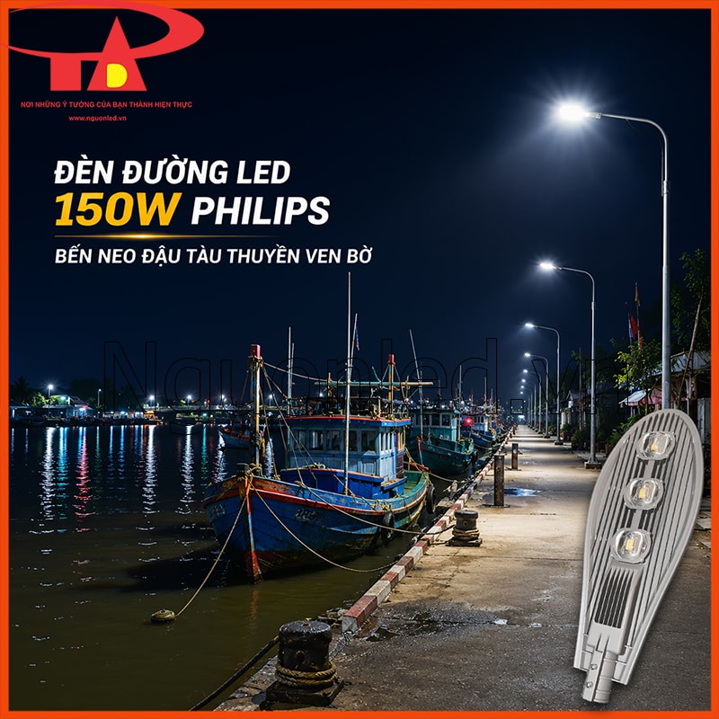 Đèn đường LED 150W Philips hình chiếc lá chiếu sáng bến neo đậu tàu thuyền