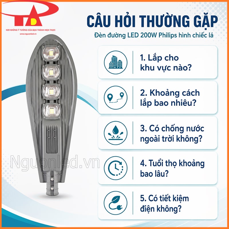 Câu hỏi thường gặp về đèn đường LED 200W Philips hình chiếc lá