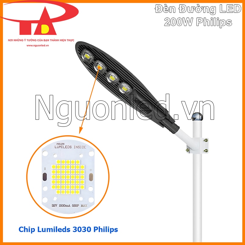 Chip LED Lumileds 3030 Philips cho đèn đường LED chiếc lá 200W ánh sáng đều, góc chiếu rộng