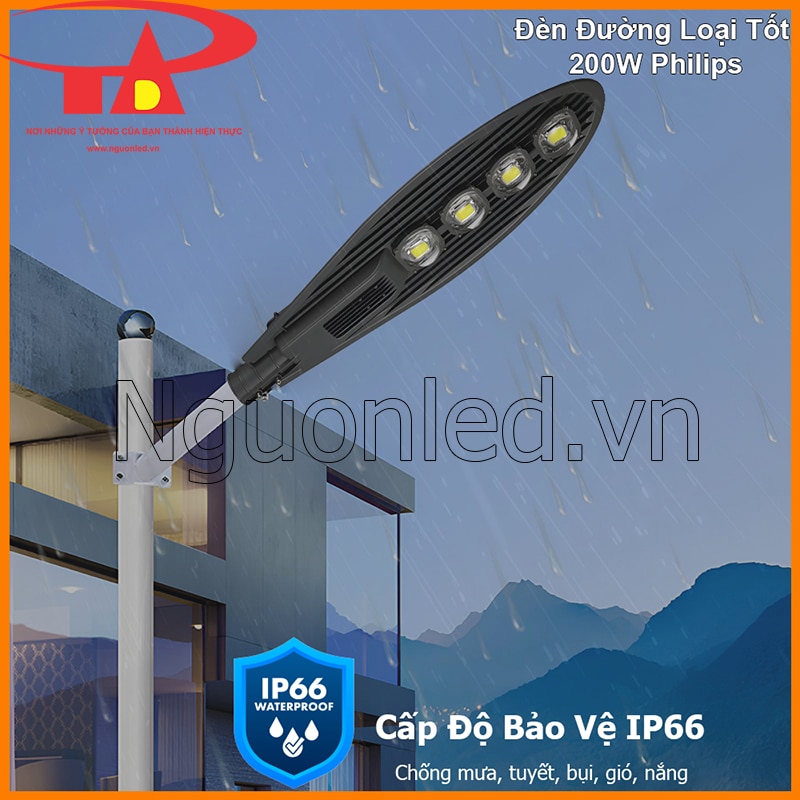 Đèn đường Philips 200W kiểu chiếc lá có chỉ số IP66 chống thấm nước
