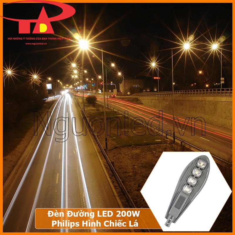 Đèn đường LED chiếc lá 200W Philips lắp đặt cho đường phố và khu dân cư lớn