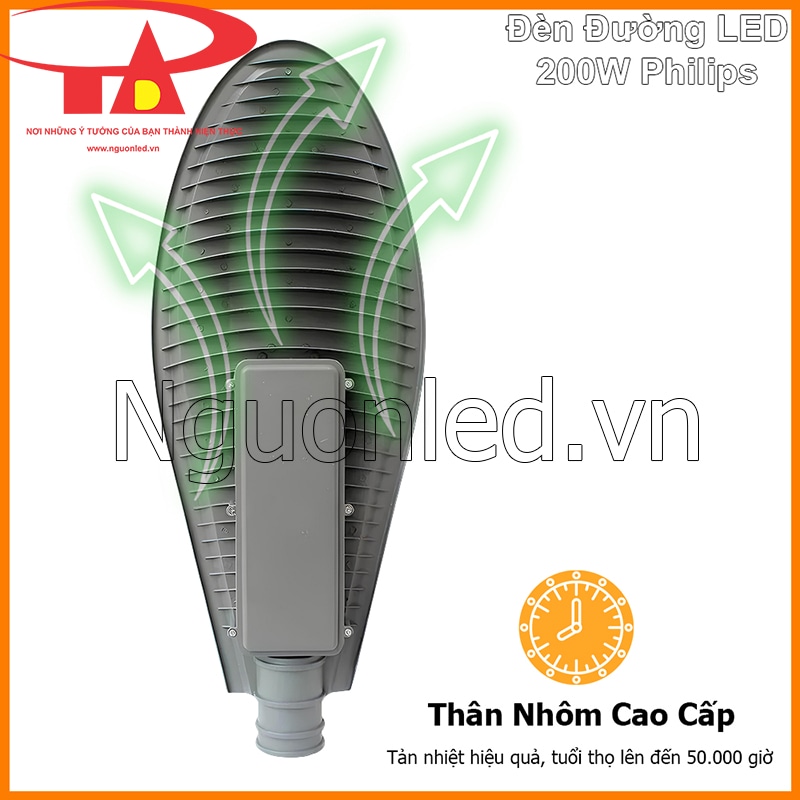 Vỏ nhôm tản nhiệt tốt do thân đèn đường Philips 200W dạng rãnh