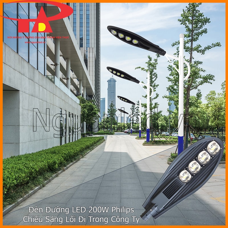 Đèn đường LED chiếc lá 200W Philips lắp cho lối đi ngoài trời trong nhà máy