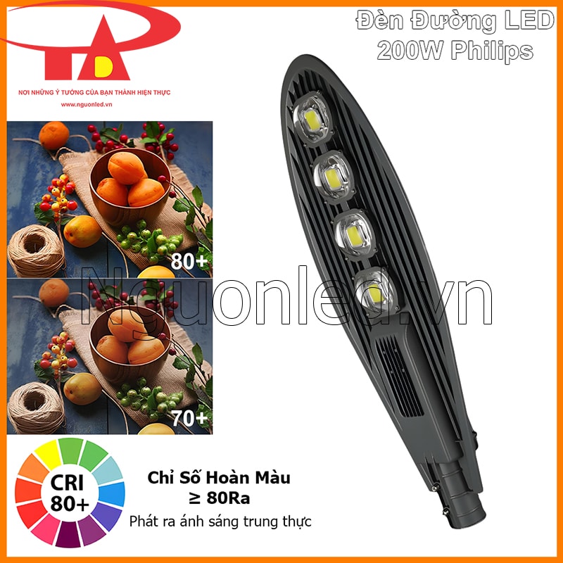 Đèn đường LED chiếc lá 200W Philips cho ánh sáng trung thực với chỉ số CRI cao