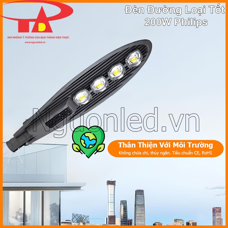 Đèn đường LED Philips 200W chiếc lá đạt tiêu chuẩn CE và RoHS an toàn cho môi trường