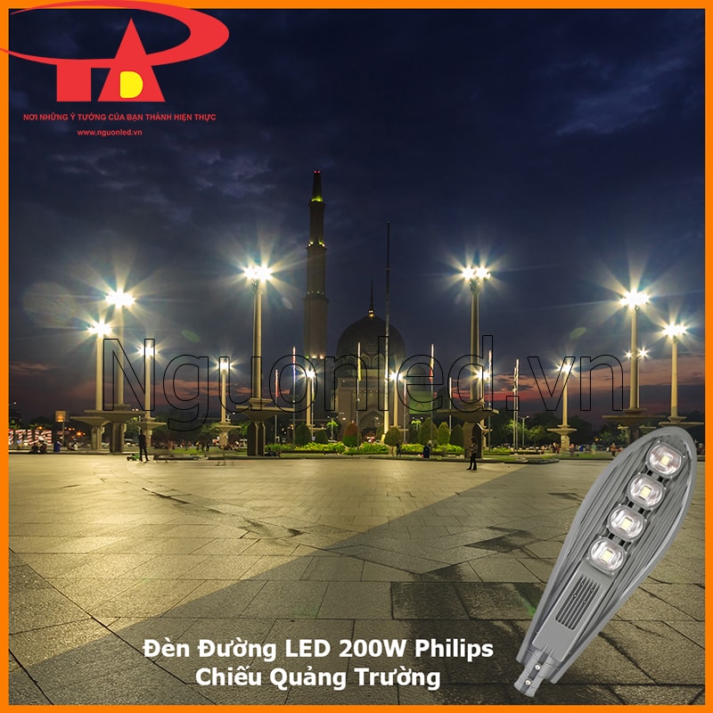 Đèn đường LED chiếc lá 200W tạo ánh sáng hài hòa cho quảng trường ban đêm