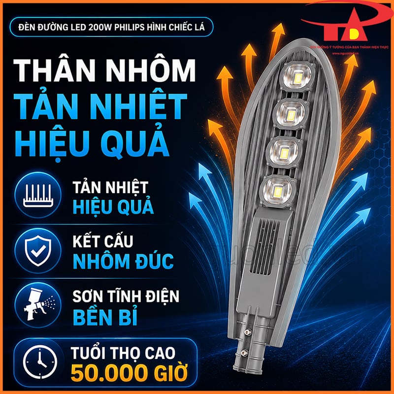 Thân nhôm tản nhiệt của đèn đường LED 200W Philips kiểu chiếc lá 
