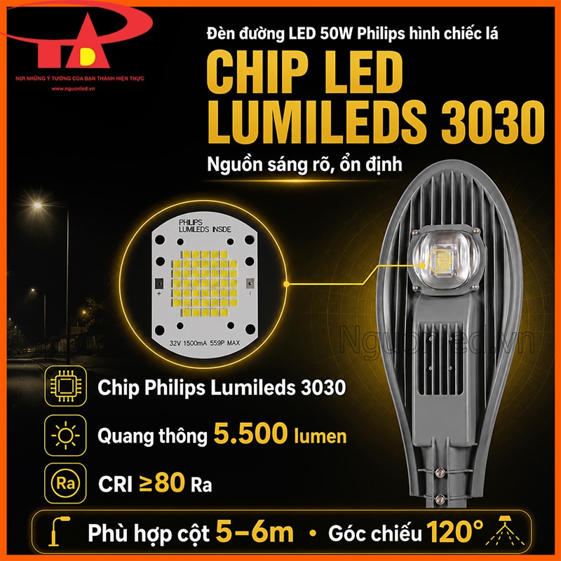 Chip Lumileds 3030 Philips dùng cho đèn đường LED 50W hình chiếc lá 