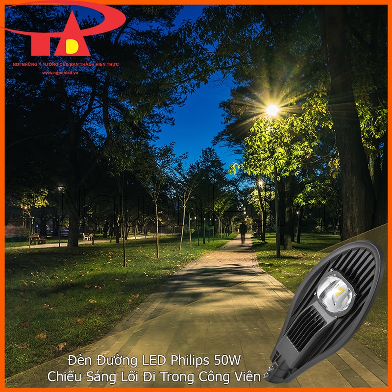 Đèn đường LED 50W chiếc lá chiếu sáng lối đi bộ trong công viên và đường dạo ven hồ