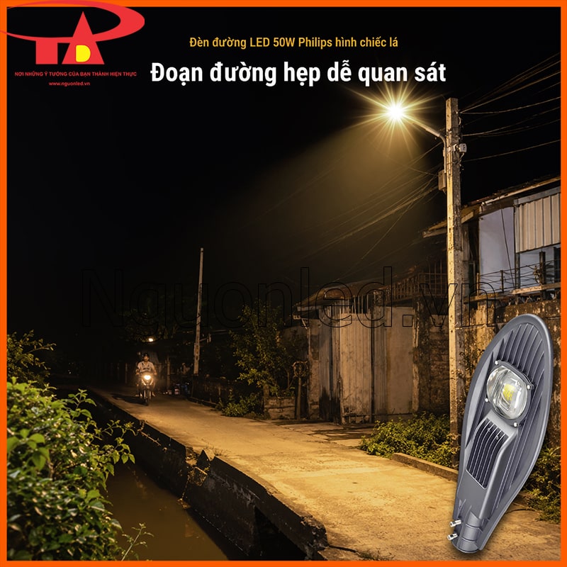 Đèn đường LED 50W Philips hình chiếc lá chiếu sáng cầu ngắn và lối hẹp 