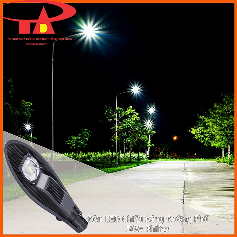 Đèn đường LED chiếc lá 50W Philips chiếu sáng trạm xe buýt và nhà chờ công cộng ban đêm