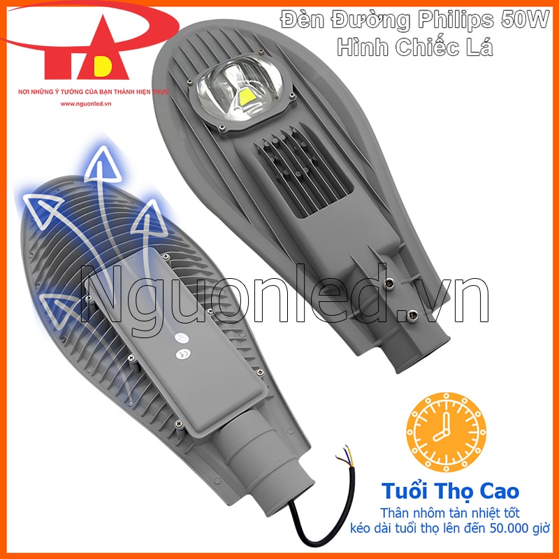 Thân nhôm đúc tản nhiệt của đèn đường LED 50W chiếc lá giúp duy trì độ bền và ổn định ngoài trời