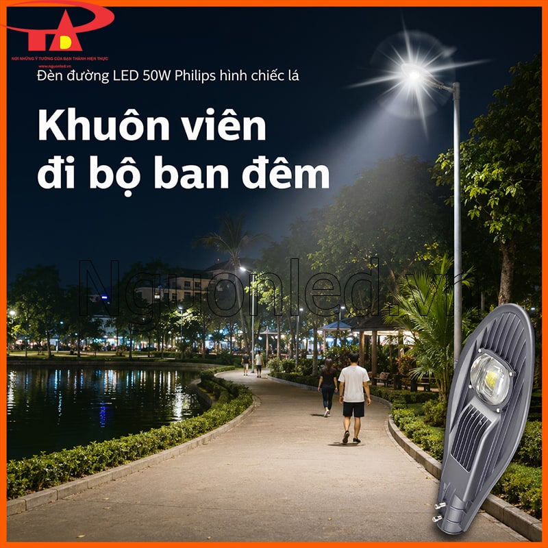 Đèn đường LED Philips 50W hình chiếc lá chiếu sáng lối đi công viên nhỏ