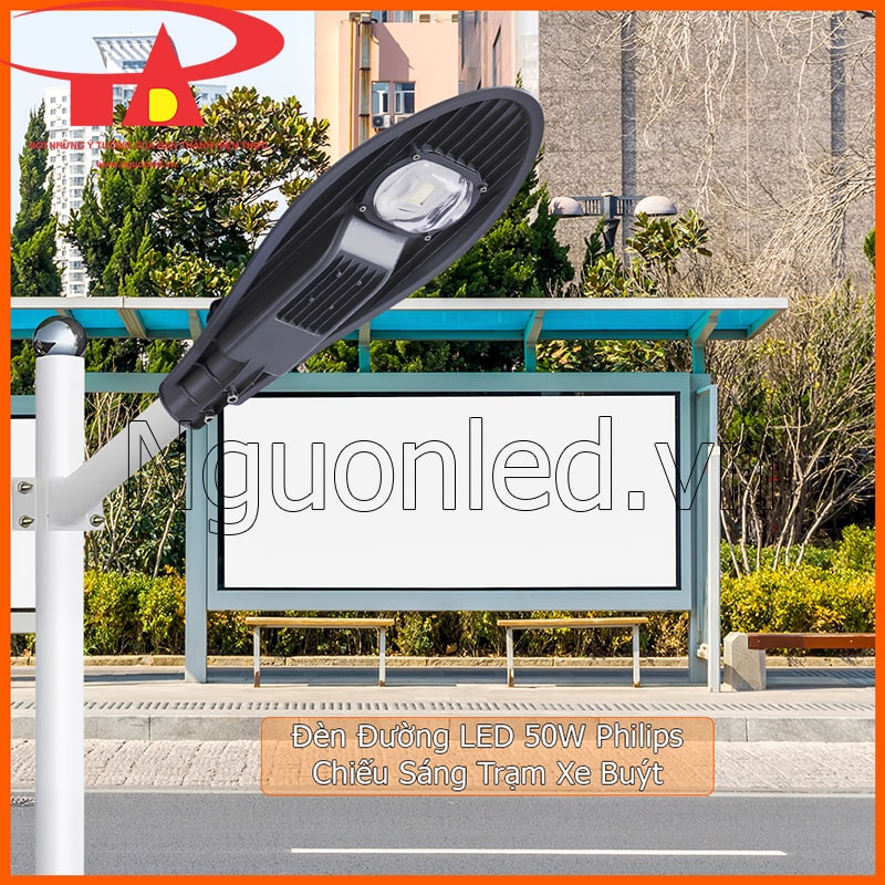 Đèn đường LED chiếc lá 50W Philips chiếu sáng trạm xe buýt và nhà chờ công cộng ban đêm