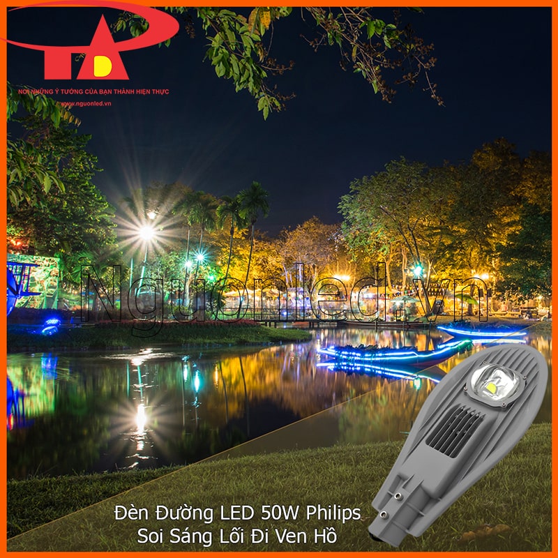 Đèn đường Philips 50W chiếc lá tạo ánh sáng cho lối đi ven hồ và khu dạo bộ ngoài trời