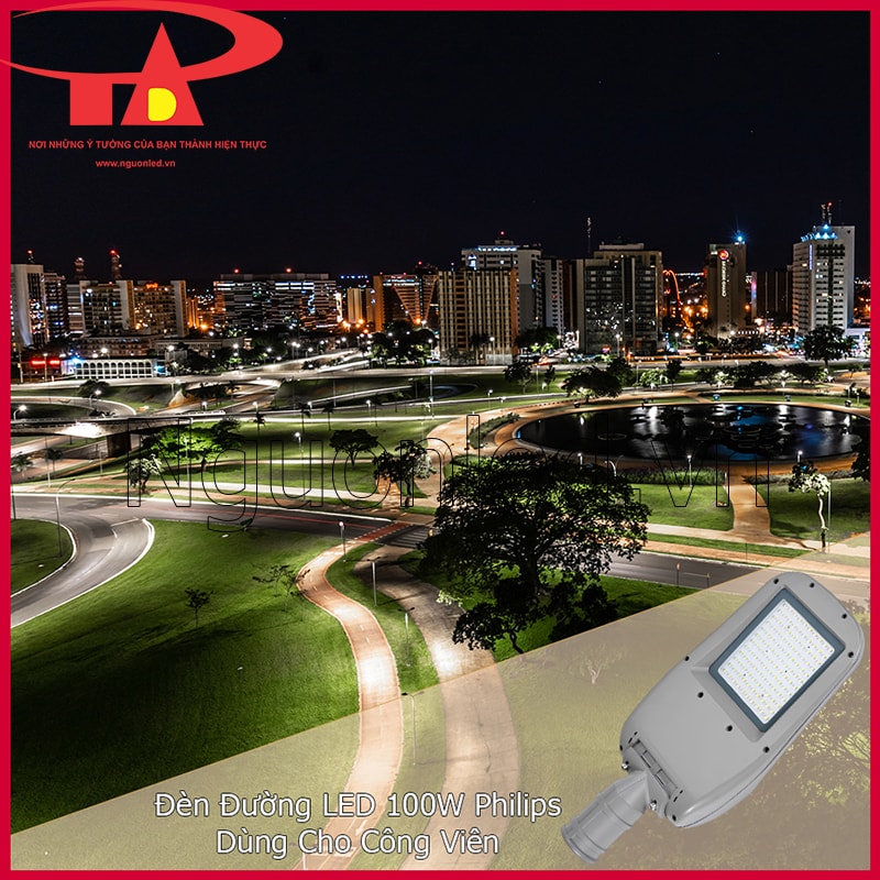 Đèn led chiếu sáng đường 100w tạo ánh sáng dễ chịu cho lối đi dạo công viên