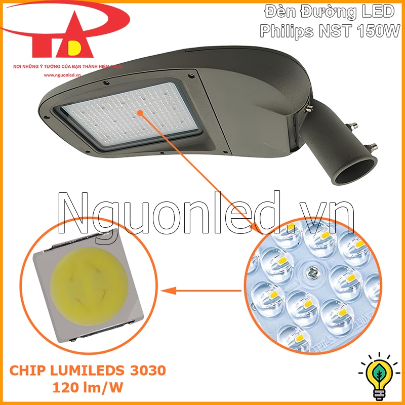 Đèn đường Philips NST 150W với chip Lumileds 3030 và cụm lens cận cảnh