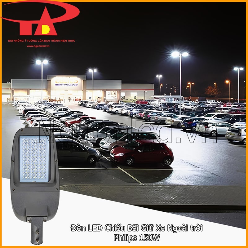Đèn LED chiếu bãi giữ xe ngoài trời Philips 150W tại bãi xe đông phương tiện