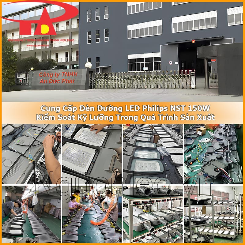 Xưởng An Đức Phát với nhiều bộ Đèn đường LED Philips NST 150W đang được kiểm tra