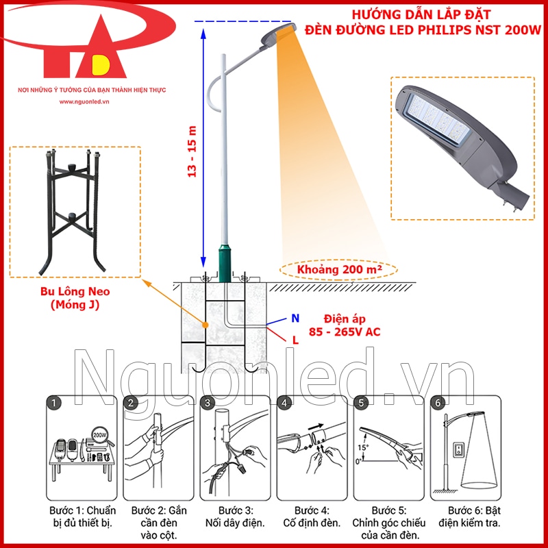 Sơ đồ hướng dẫn lắp đặt đèn đường LED Philips NST 200W