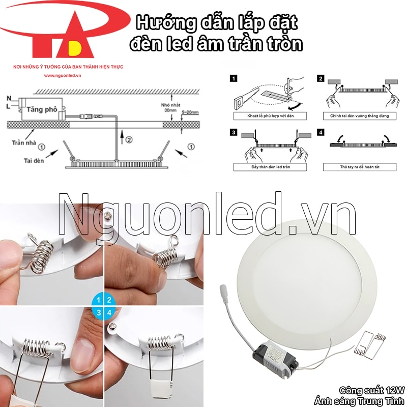 Hướng dẫn lắp đặt đèn led âm trần tròn 12W