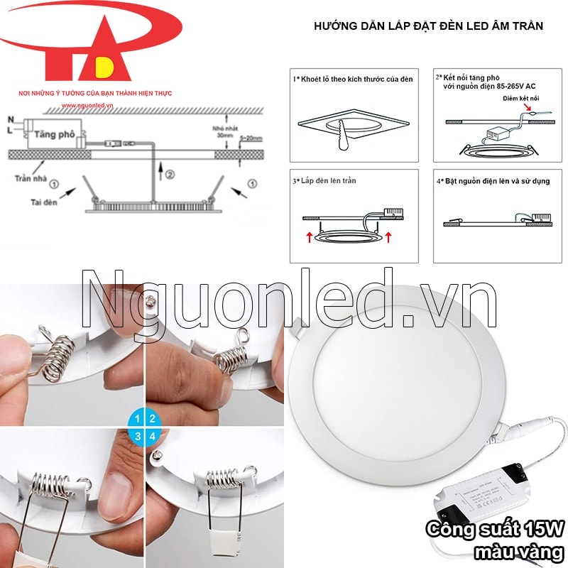 Đèn downlight âm trần 15W vàng - Lắp đặt dễ dàng