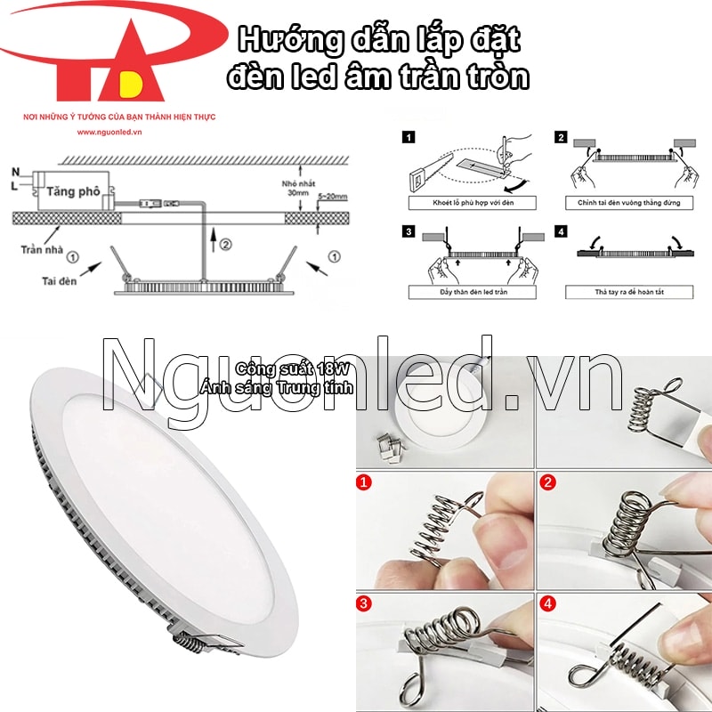 Bóng đèn led âm trần, lắp đặt dễ dàng, nhanh chóng