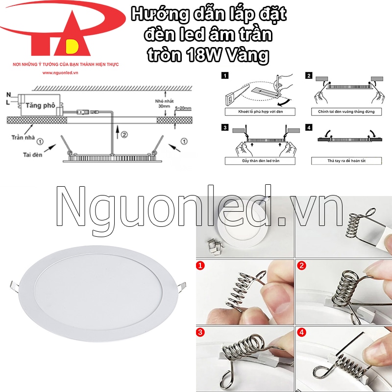 Bóng đèn âm trần 18W, lắp đặt dễ dàng, nhanh chóng