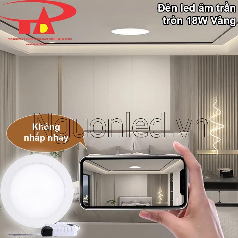 Đèn led âm trần 18W vàng, chống nhấp nháy ánh sáng