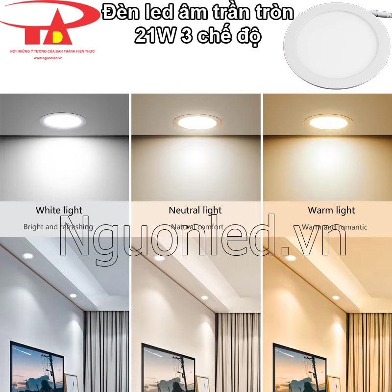 Đèn led 3 chế độ, ánh sáng trắng, vàng ấm, trung tính