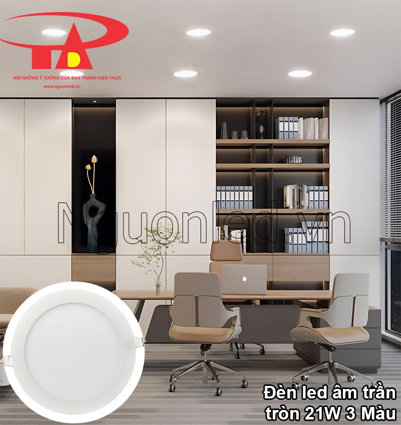 Đèn downlight 3 màu, văn phòng làm việc hiện đại