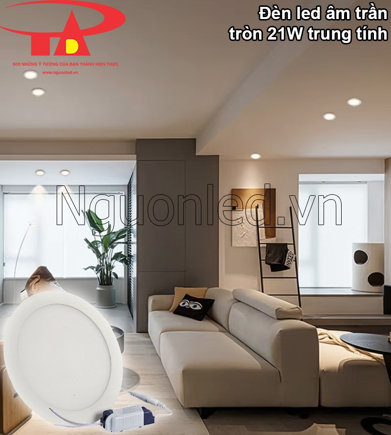 Đèn led âm trần 21W, phòng khách sang trọng, hiện đại