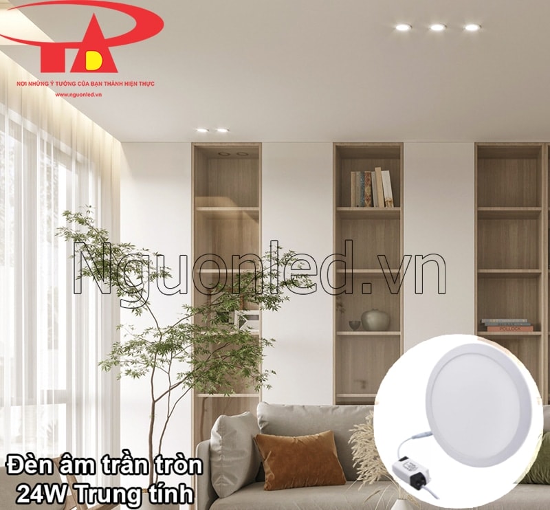 Đèn led trần nhà 24W trung tính, phòng khách sang trọng