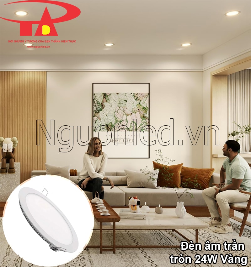 Đèn led âm trần vàng 24W, phòng khách ấm cúng