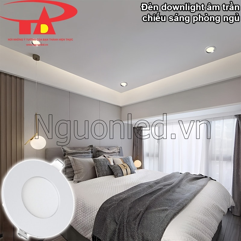 Không gian phòng ngủ ấm áp với đèn downlight 3W