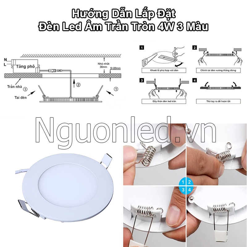 Hướng dẫn lắp đặt đèn led âm trần tròn 3 màu 4W