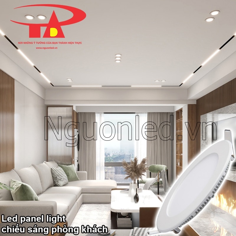 Phòng khách thêm sang trọng với đèn downlight âm trần 3 màu