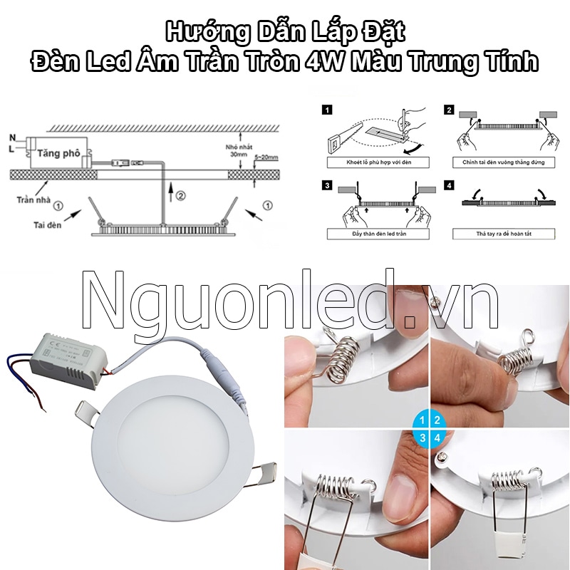 Đèn led âm trần 4W tròn: Lắp đặt âm trần dễ dàng