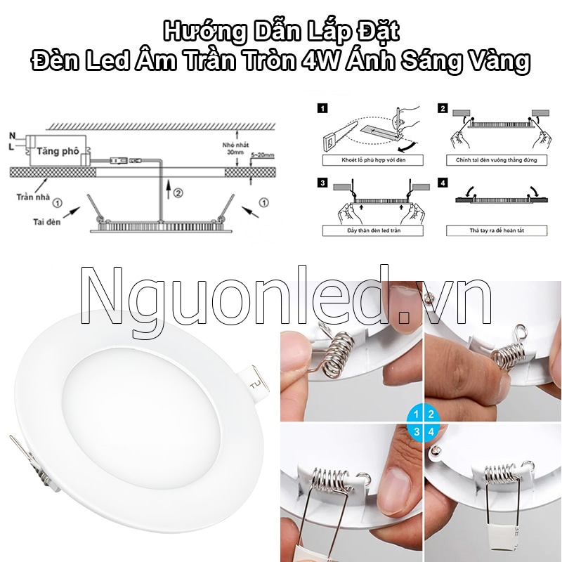 Hướng dẫn lắp đặt đèn led âm trần tròn 4w màu vàng