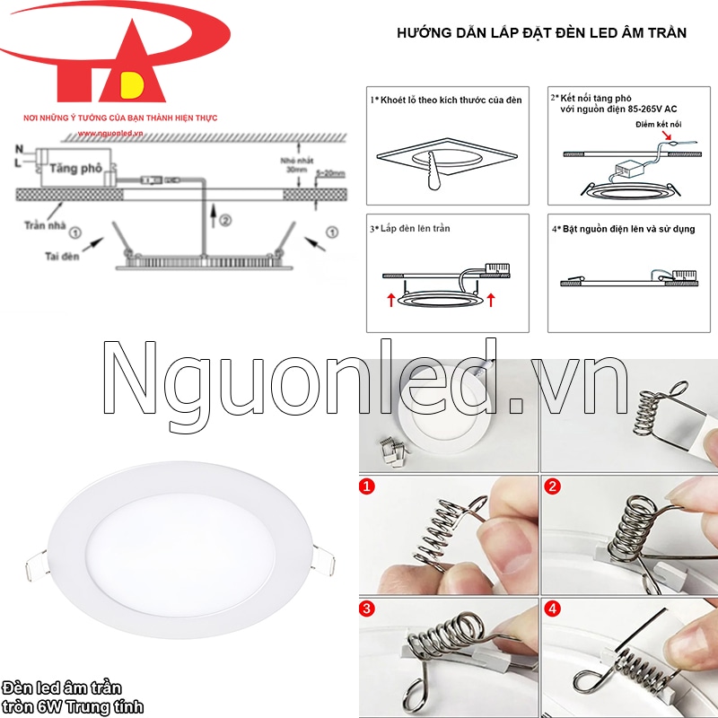 Đèn led âm trần siêu mỏng 6W - Lắp đặt thuận tiện